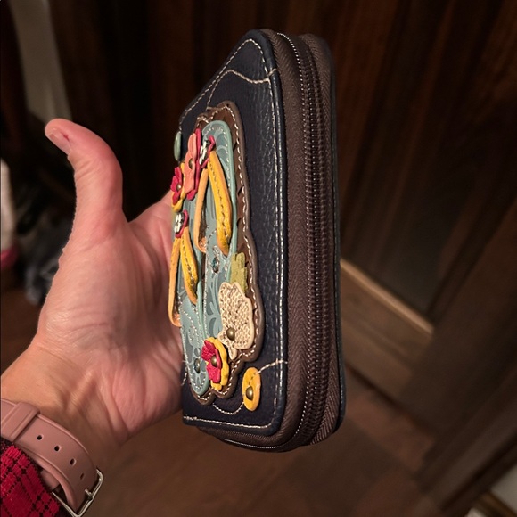 Chala Navy Flip-Flop Wallet with Floral Accents - Picture 3 of 11